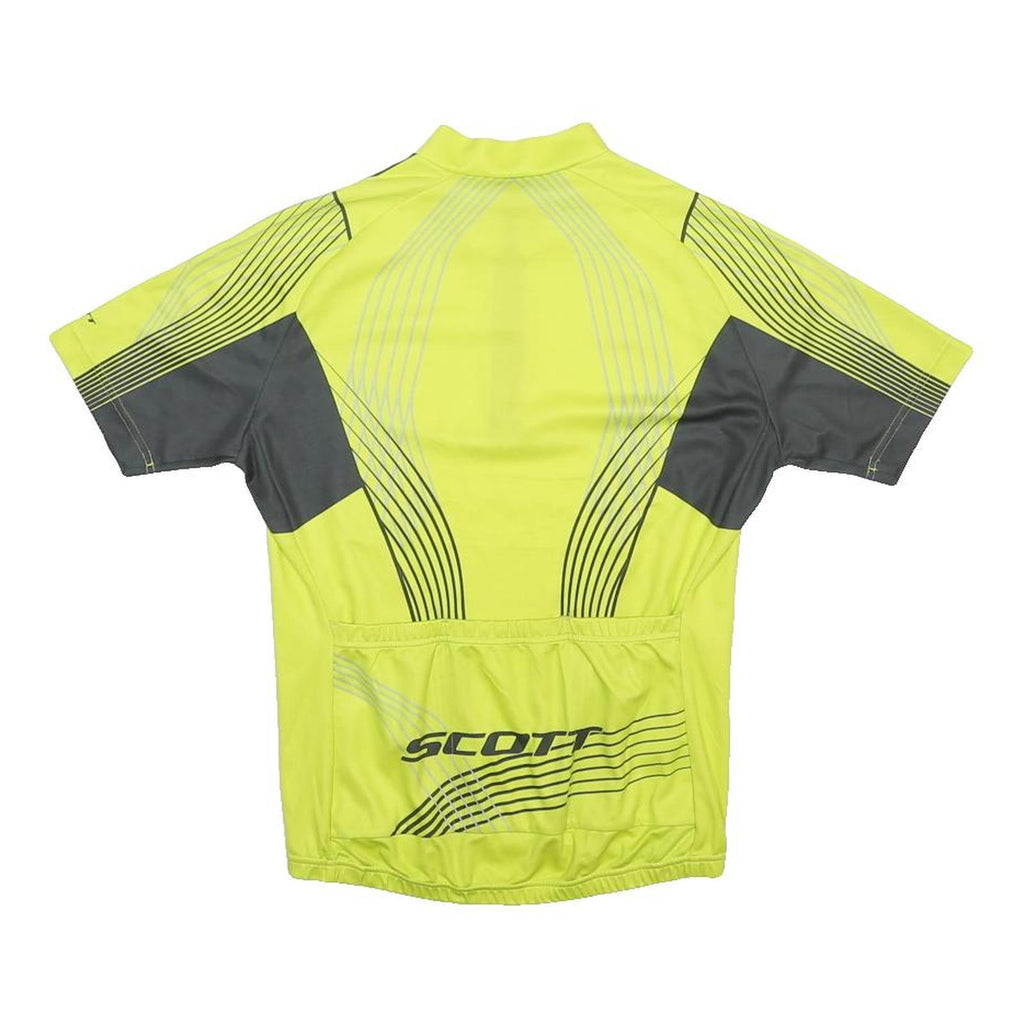 SCOTT Womens Yellow & Grey Cycling T-Shirt L Short Sleeve Zip Neck Sportswear