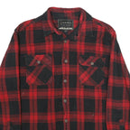 JACHS Mens Red & Black Check Shirt L Button-Down Long Sleeve Cotton Flannel