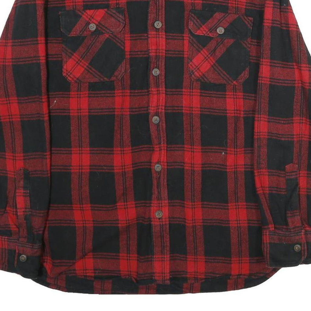 JACHS Mens Red & Black Check Shirt L Button-Down Long Sleeve Cotton Flannel