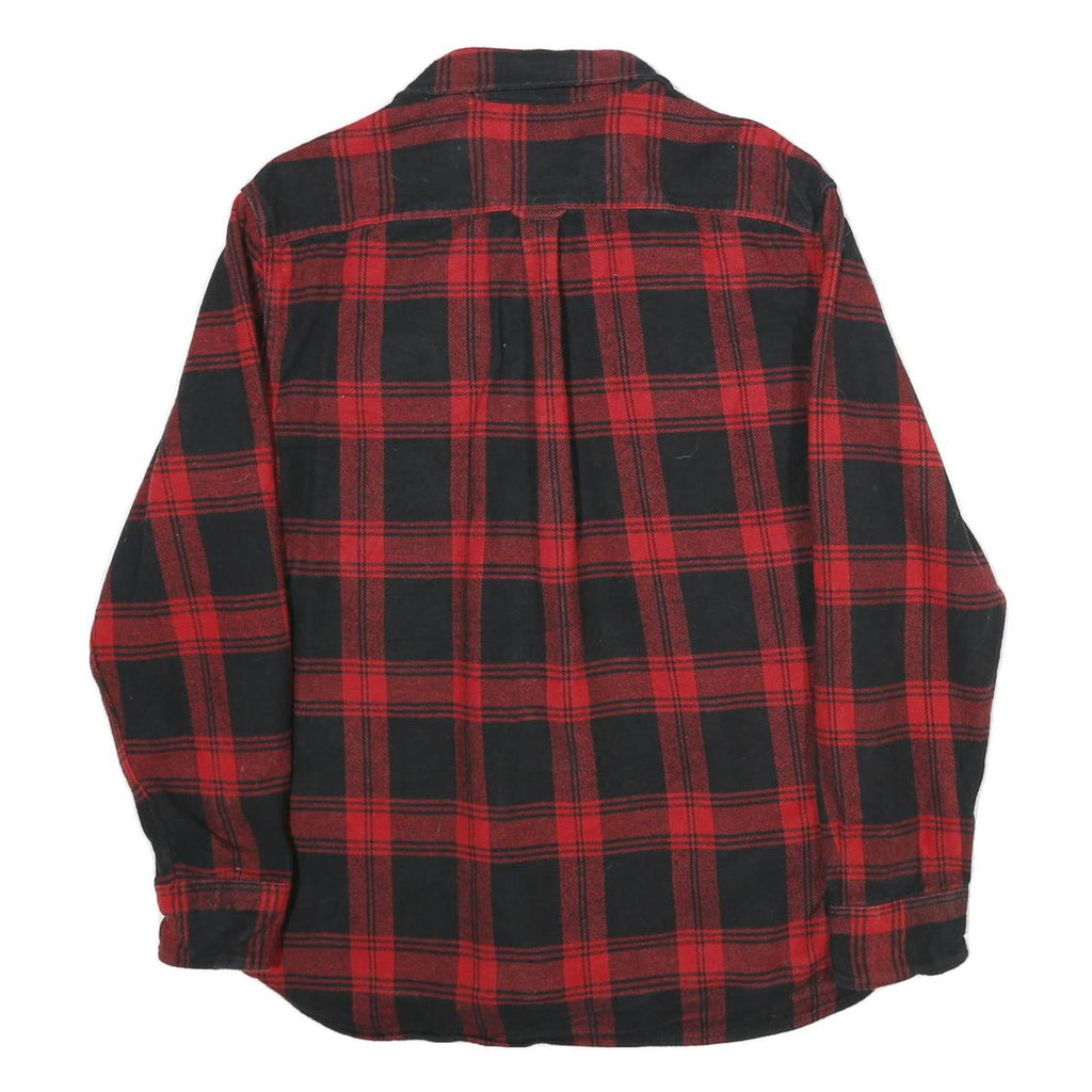 JACHS Mens Red & Black Check Shirt L Button-Down Long Sleeve Cotton Flannel
