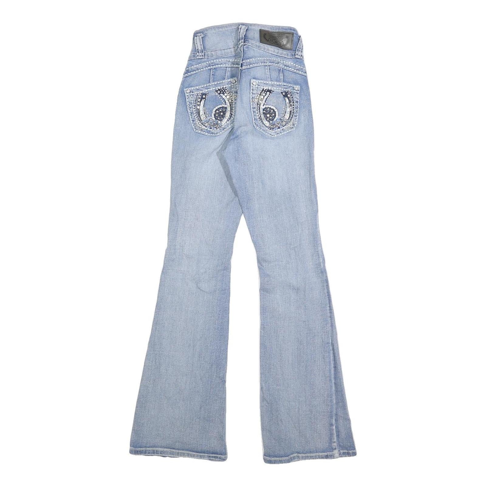 H&Y Womens Regular Fit Flared Denim Light Blue Cotton Blend Jeans W24 L30