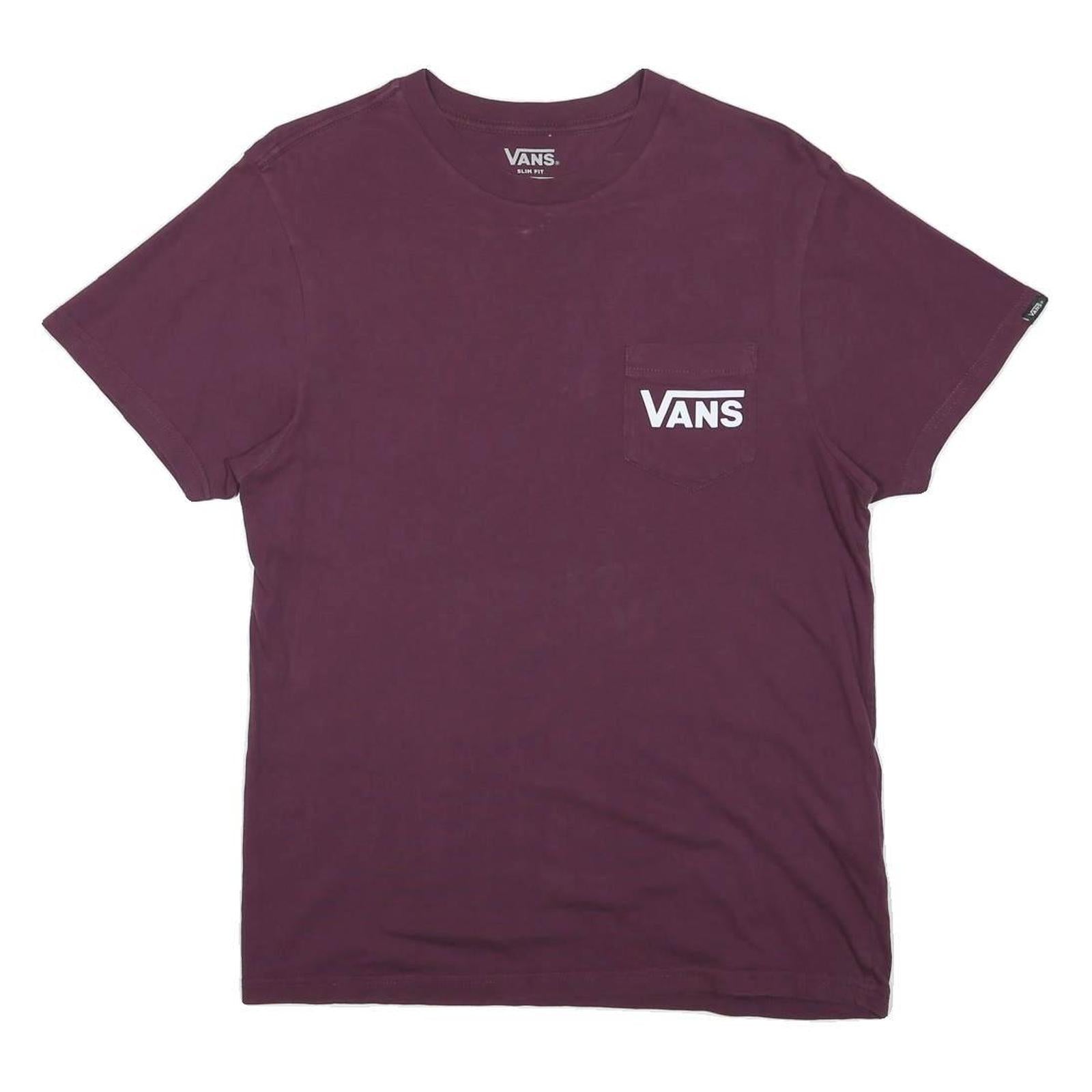 VANS Mens Maroon Slim Fit S Short Sleeve Crew Neck Graphic Print Pocket T-Shirt