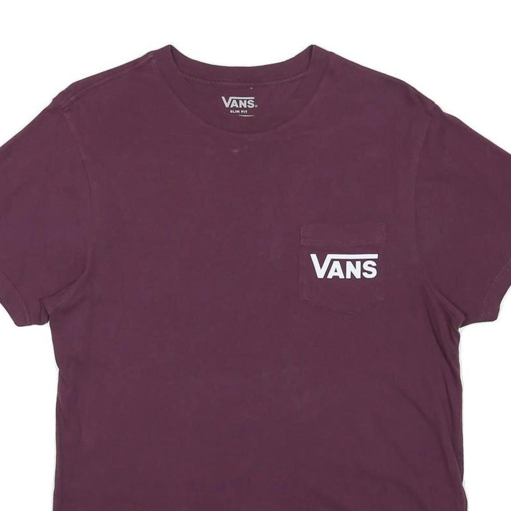 VANS Mens Maroon Slim Fit S Short Sleeve Crew Neck Graphic Print Pocket T-Shirt