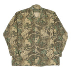 Mens Beige & Green Cotton Camouflage Shirt XL Long Sleeve Button-Up Casual