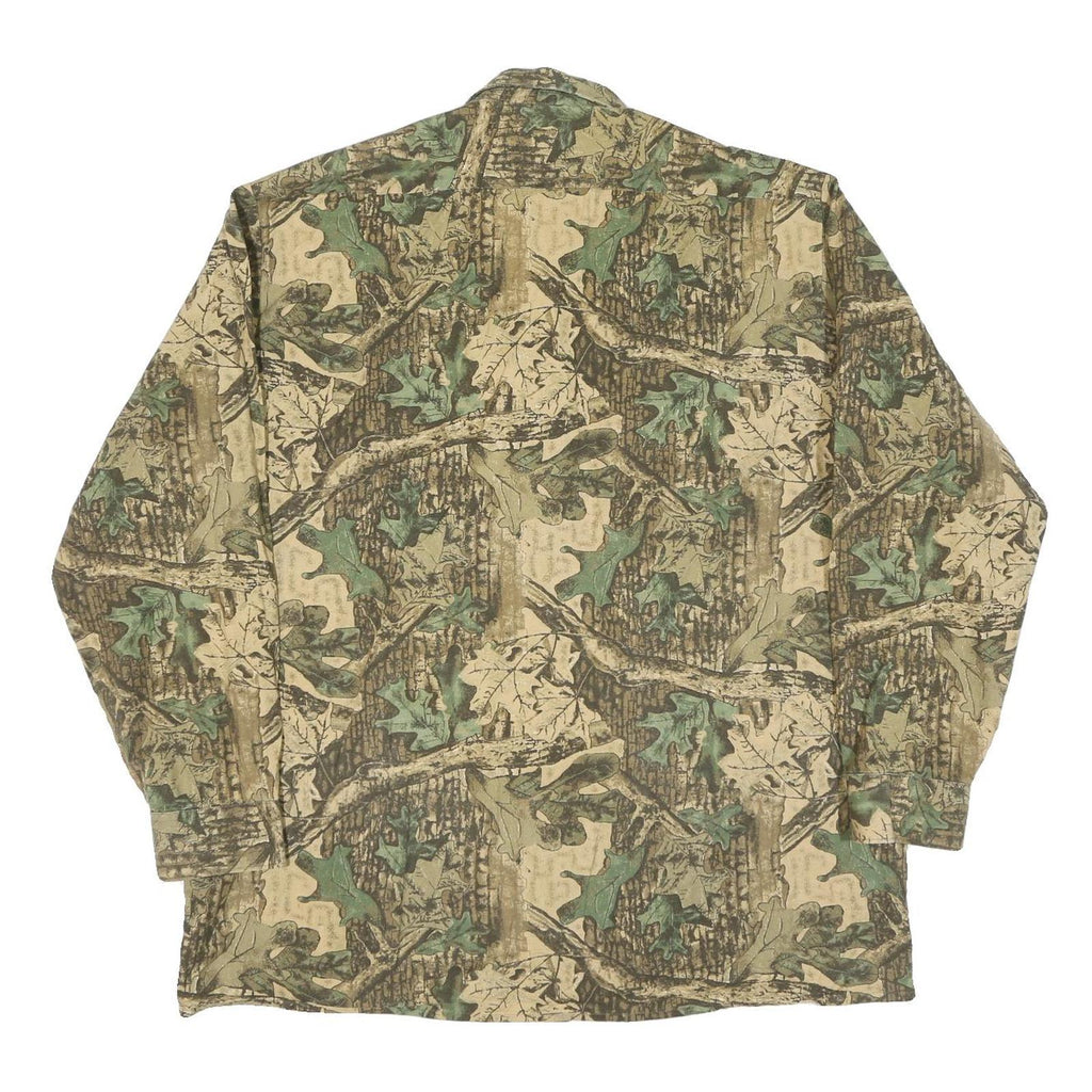 Mens Beige & Green Cotton Camouflage Shirt XL Long Sleeve Button-Up Casual