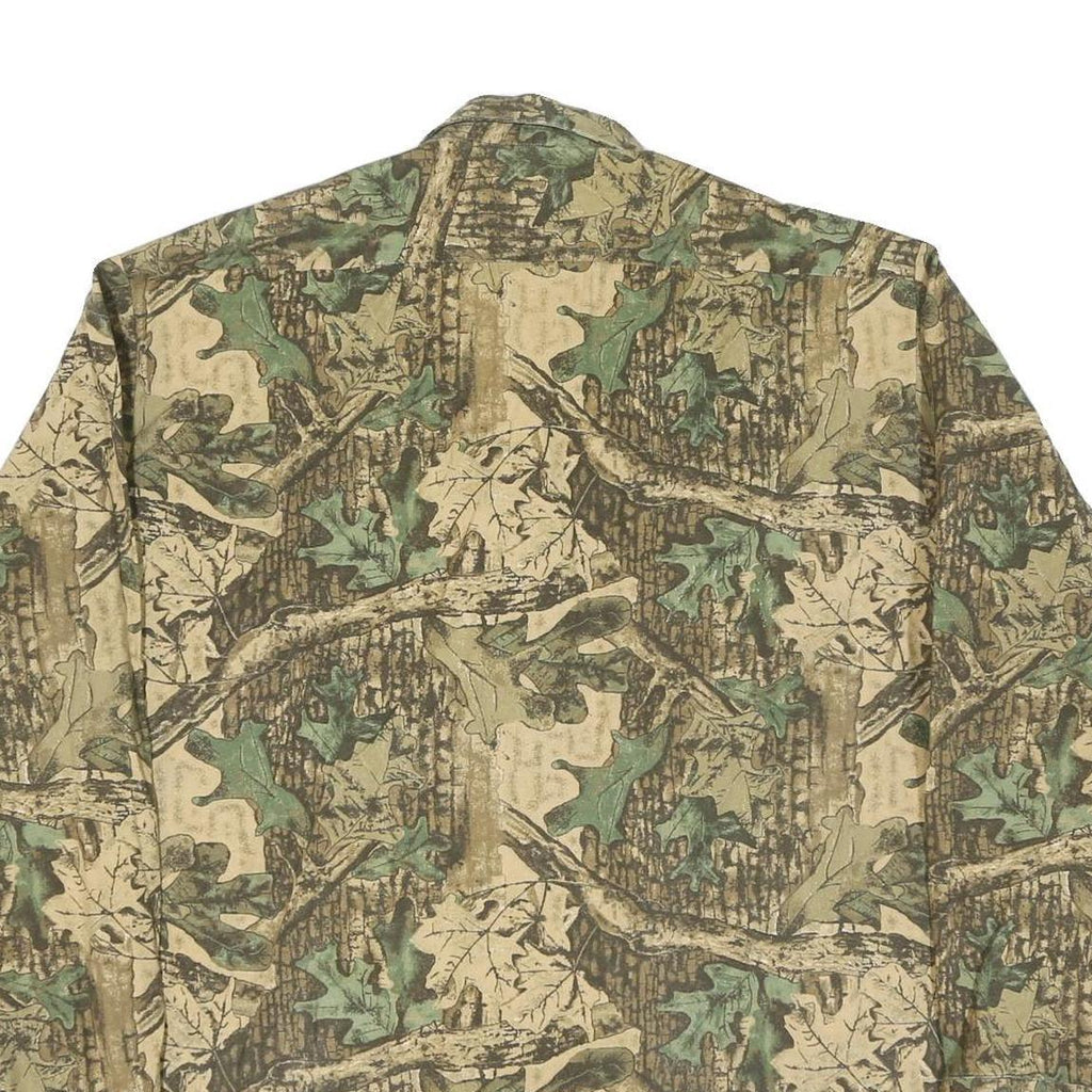 Mens Beige & Green Cotton Camouflage Shirt XL Long Sleeve Button-Up Casual