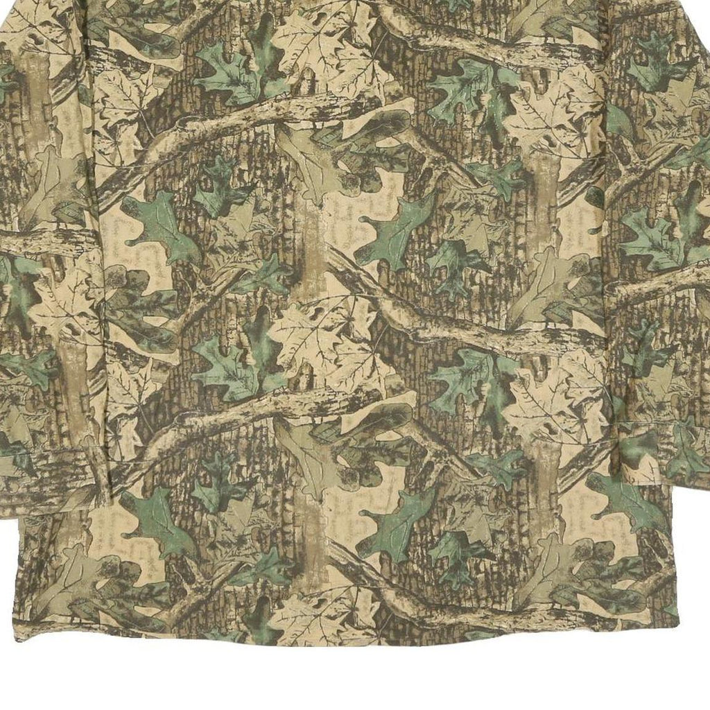 Mens Beige & Green Cotton Camouflage Shirt XL Long Sleeve Button-Up Casual