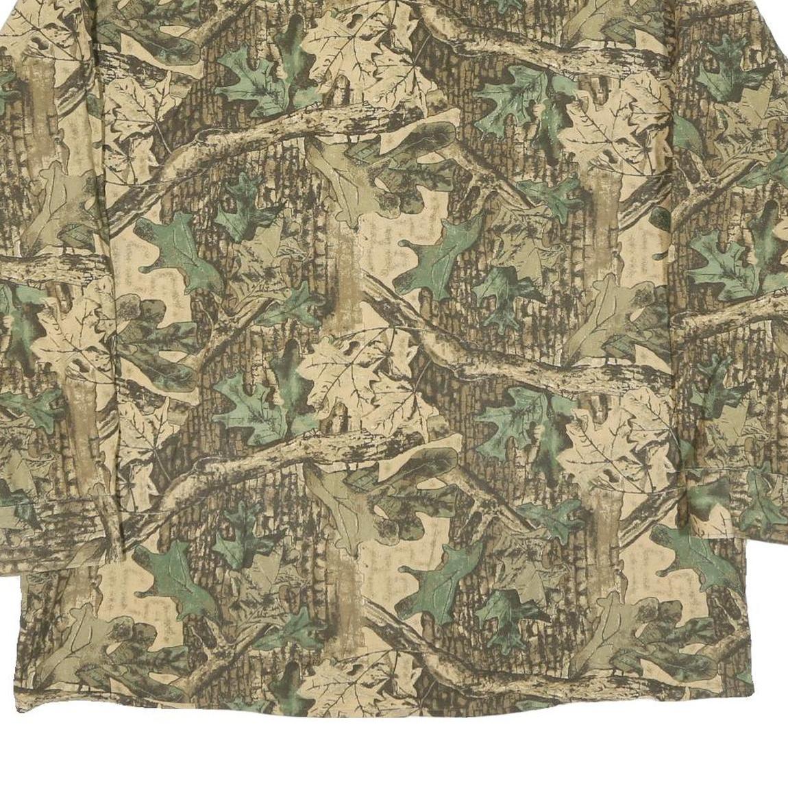 Mens Beige & Green Cotton Camouflage Shirt XL Long Sleeve Button-Up Casual