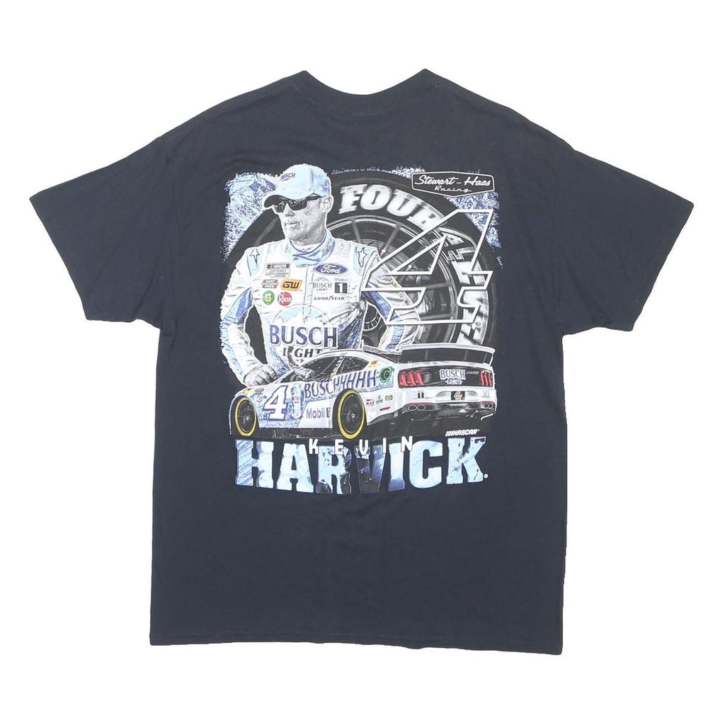 STEWART HAAS Mens Black Kevin Harvick 4 Racing Graphic T-Shirt L Crew Neck Short