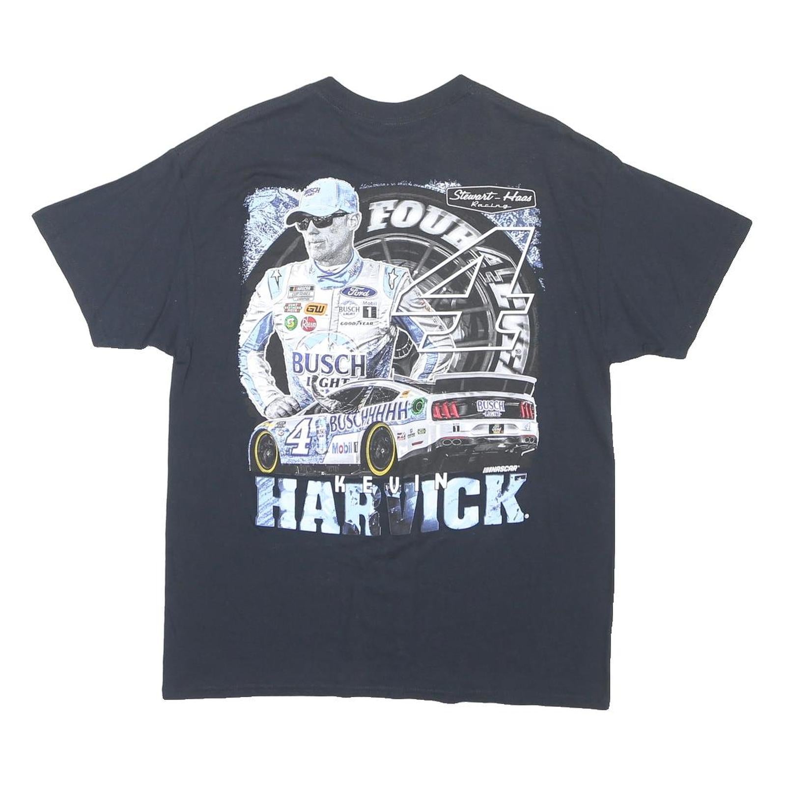 STEWART HAAS Mens Black Kevin Harvick 4 Racing Graphic T-Shirt L Crew Neck Short