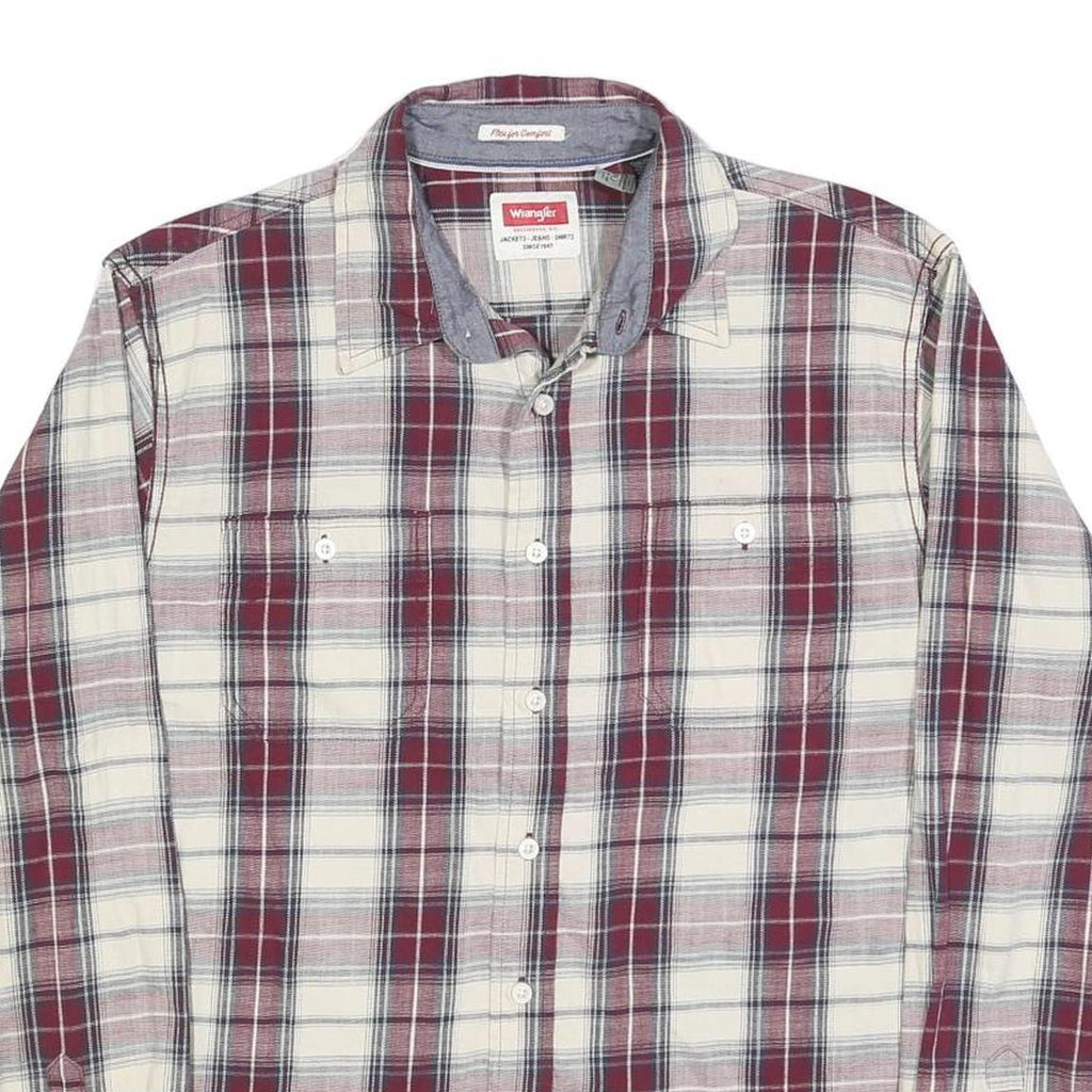WRANGLER Mens Red & White Plaid Cotton Blend Shirt L Long Sleeve Checked Button