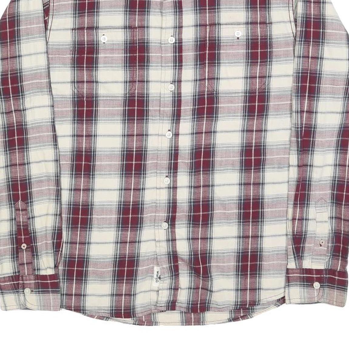 WRANGLER Mens Red & White Plaid Cotton Blend Shirt L Long Sleeve Checked Button