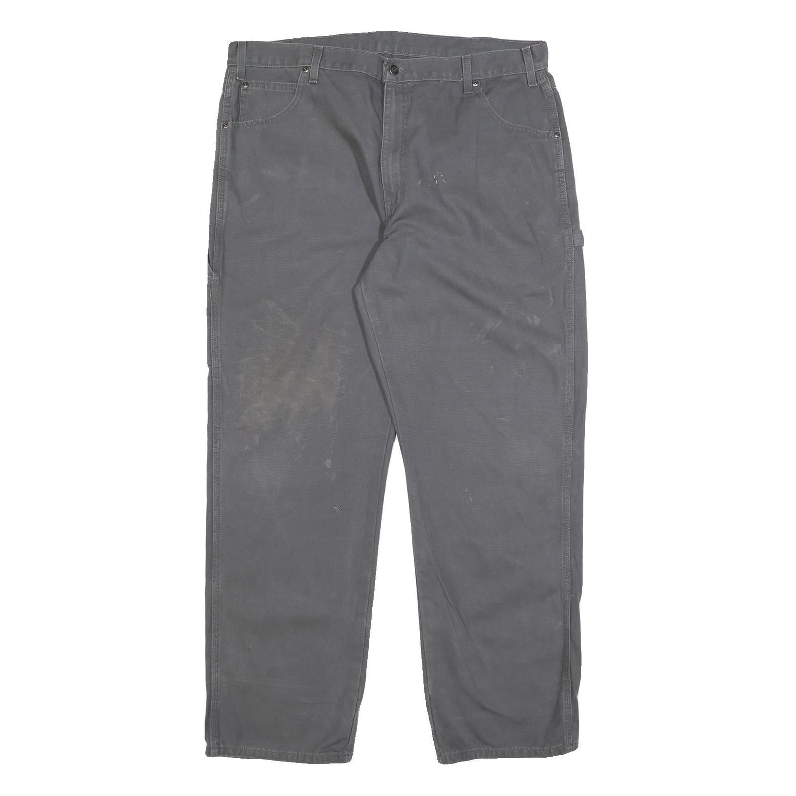 DICKIES Mens Cotton Blend Relaxed Grey Workwear Trousers W40 L32 Utility