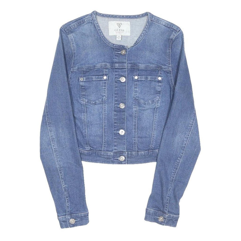 GUESS Womens Blue Denim Cotton Blend Cropped Button Jacket M Casual Outerwear