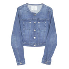 GUESS Womens Blue Denim Cotton Blend Cropped Button Jacket M Casual Outerwear