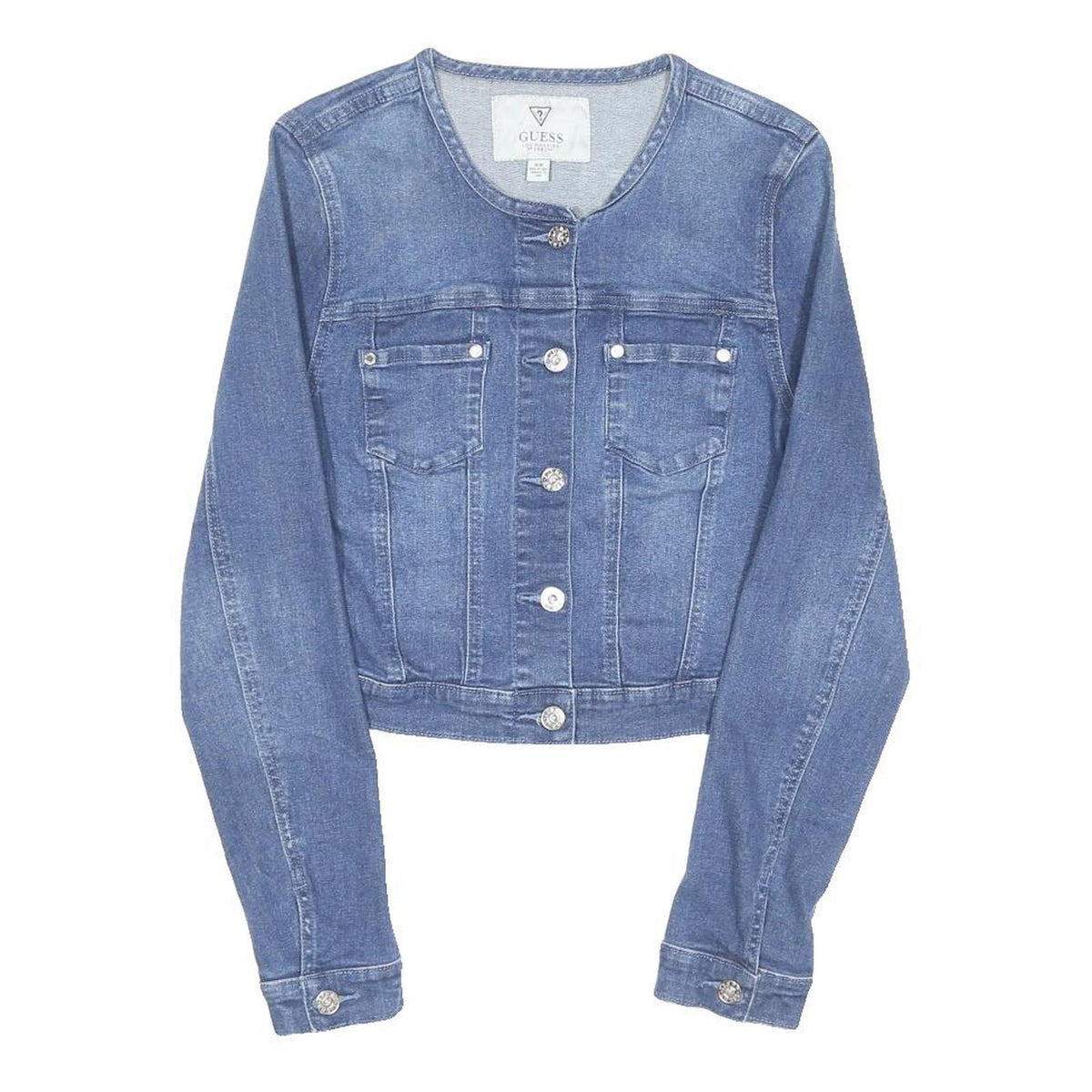GUESS Womens Blue Denim Cotton Blend Cropped Button Jacket M Casual Outerwear