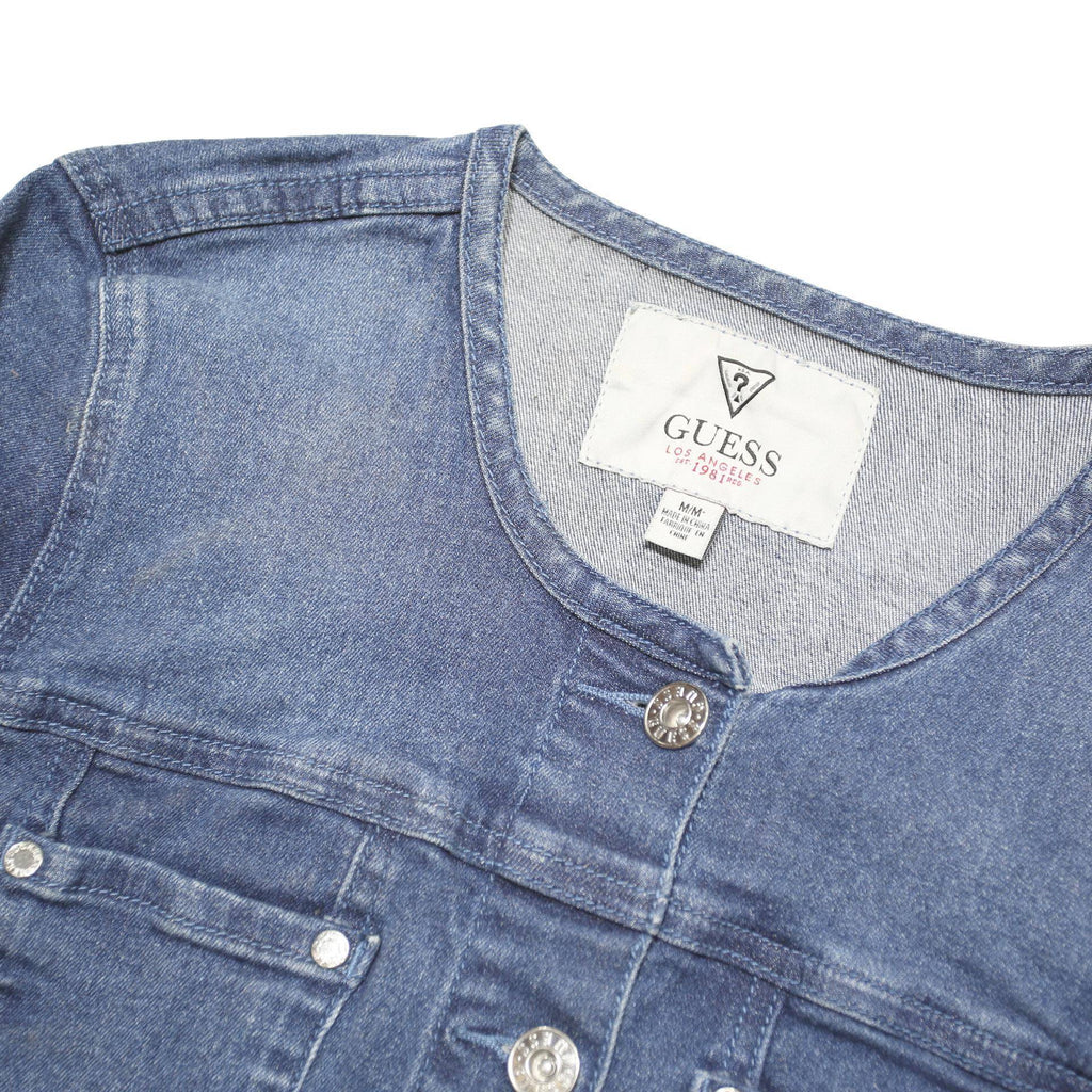 GUESS Womens Blue Denim Cotton Blend Cropped Button Jacket M Casual Outerwear