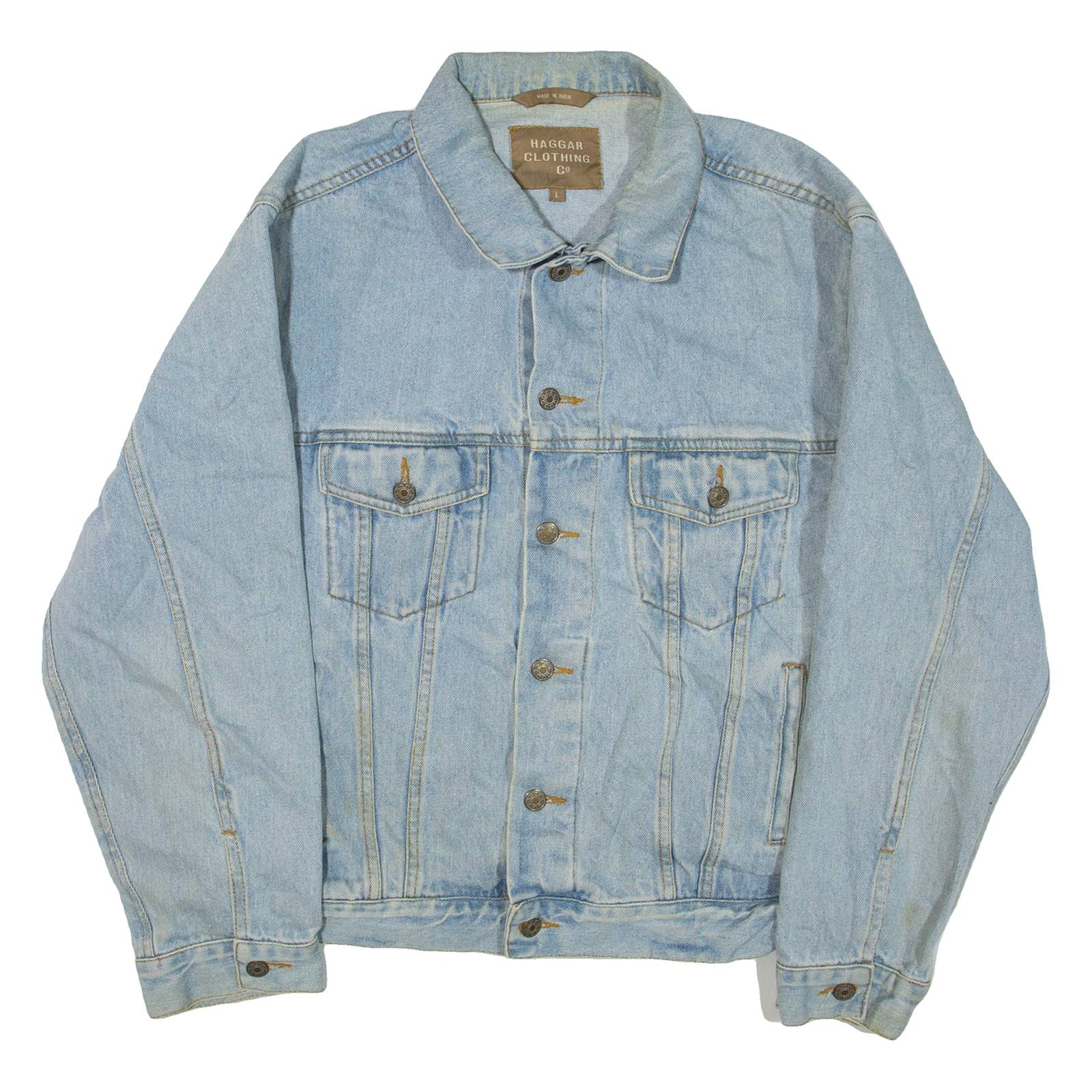 HAGGAR CLOTHING CO Mens Denim Jacket Blue L