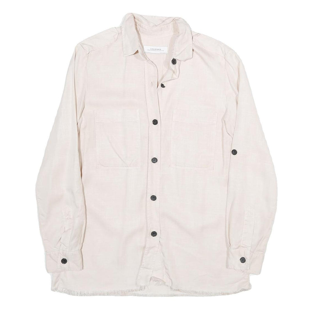 ZARA Womens Cream Shirt Long Sleeve Collared Plain M Lightweight Elegant