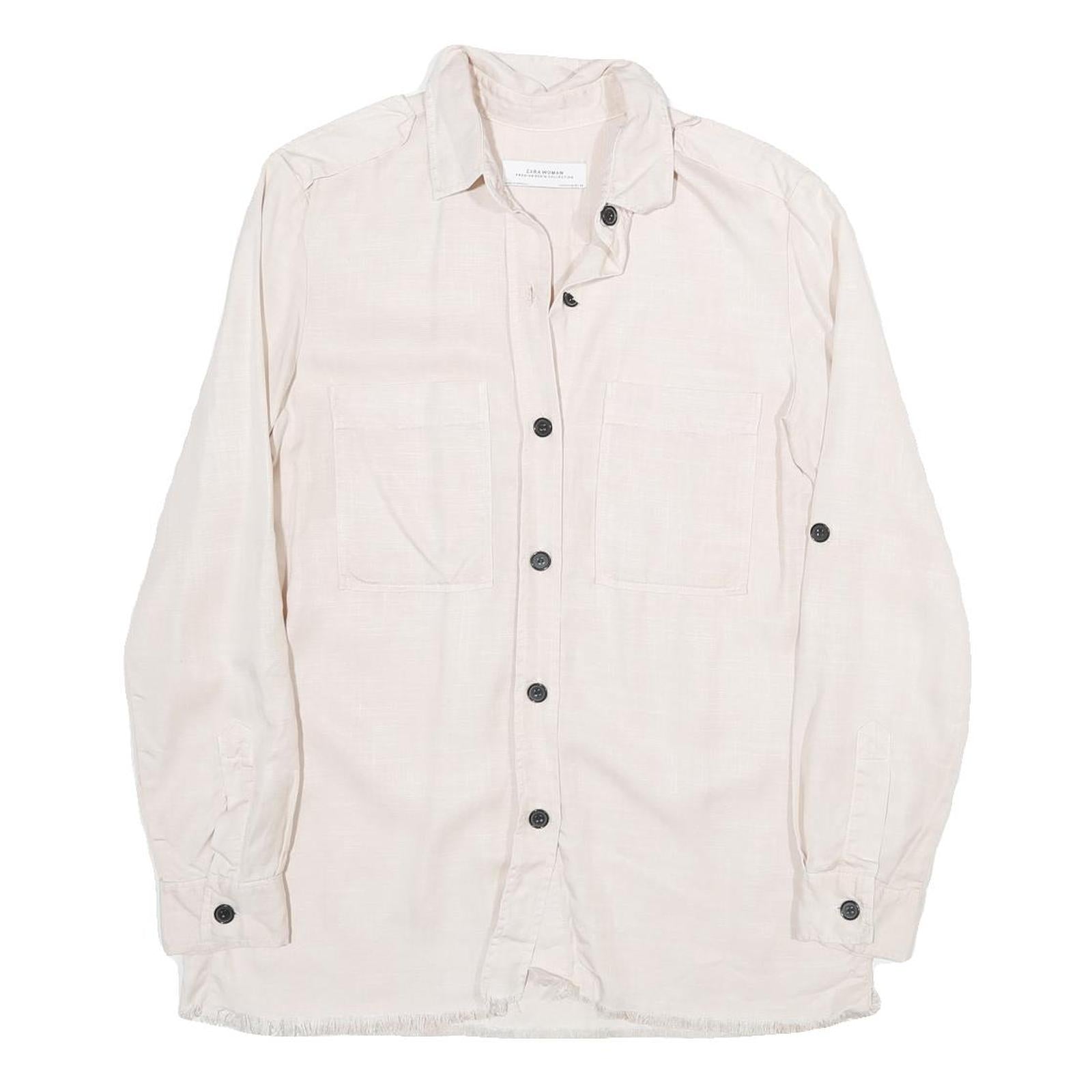 ZARA Womens Cream Shirt Long Sleeve Collared Plain M Lightweight Elegant