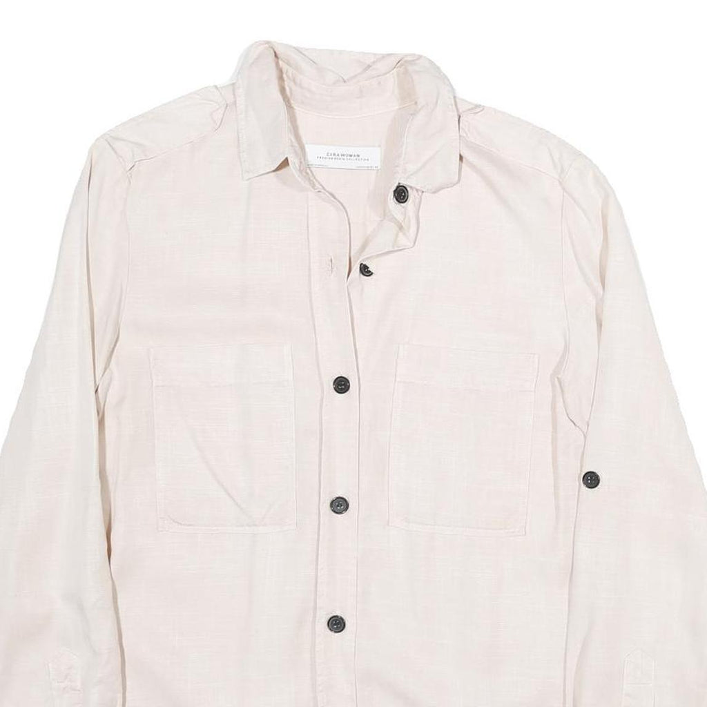 ZARA Womens Cream Shirt Long Sleeve Collared Plain M Lightweight Elegant