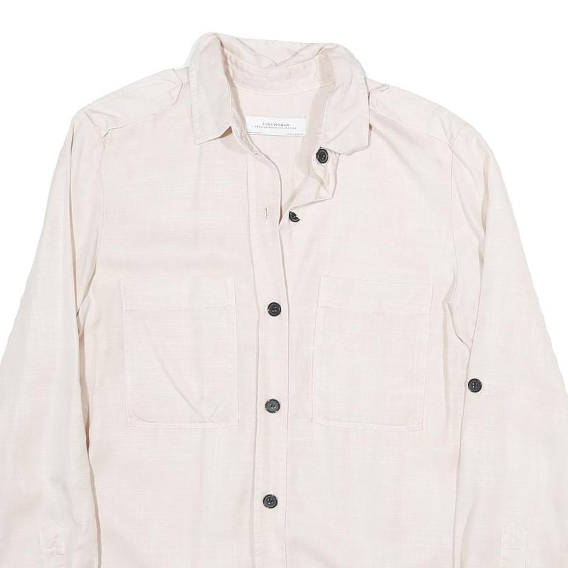 ZARA Womens Cream Shirt Long Sleeve Collared Plain M Lightweight Elegant