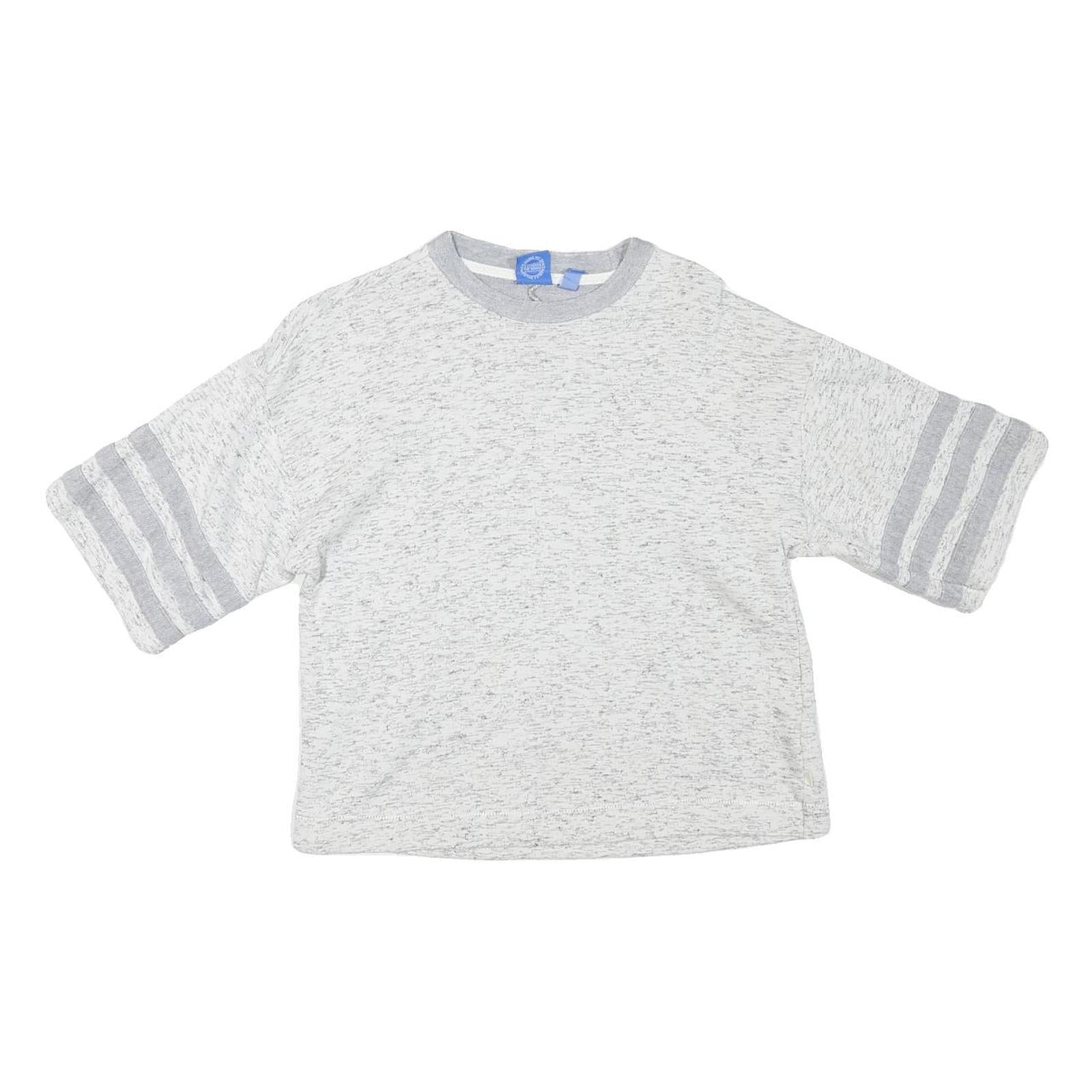 ADIDAS Womens Grey Sweatshirt UK 10 Cotton Blend Cropped Pullover Short Sleeve