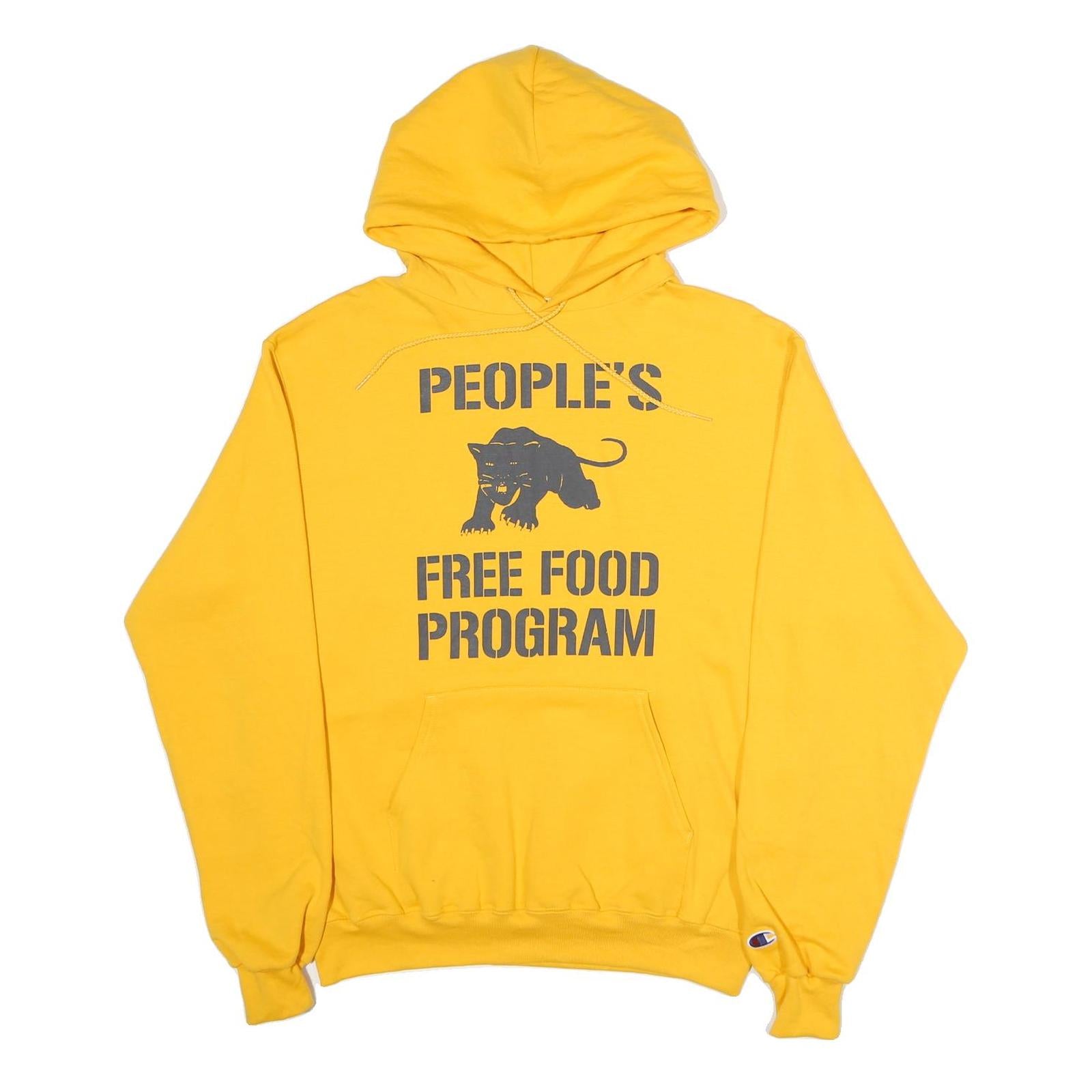 CHAMPION Mens Yellow People’s Free Food Program Pullover Hoodie M Graphic Print