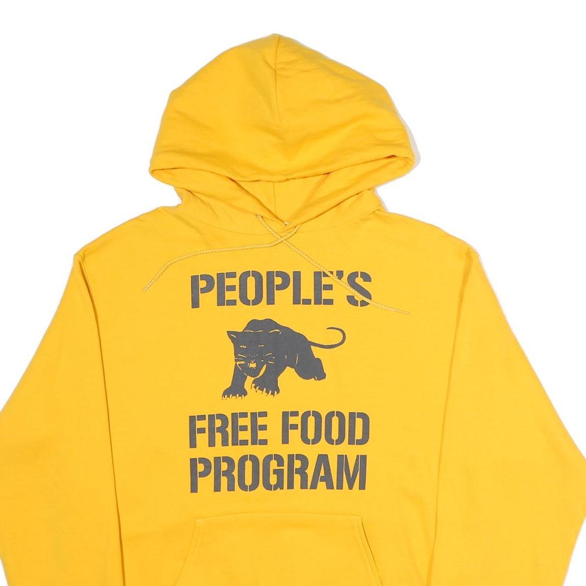 CHAMPION Mens Yellow People’s Free Food Program Pullover Hoodie M Graphic Print