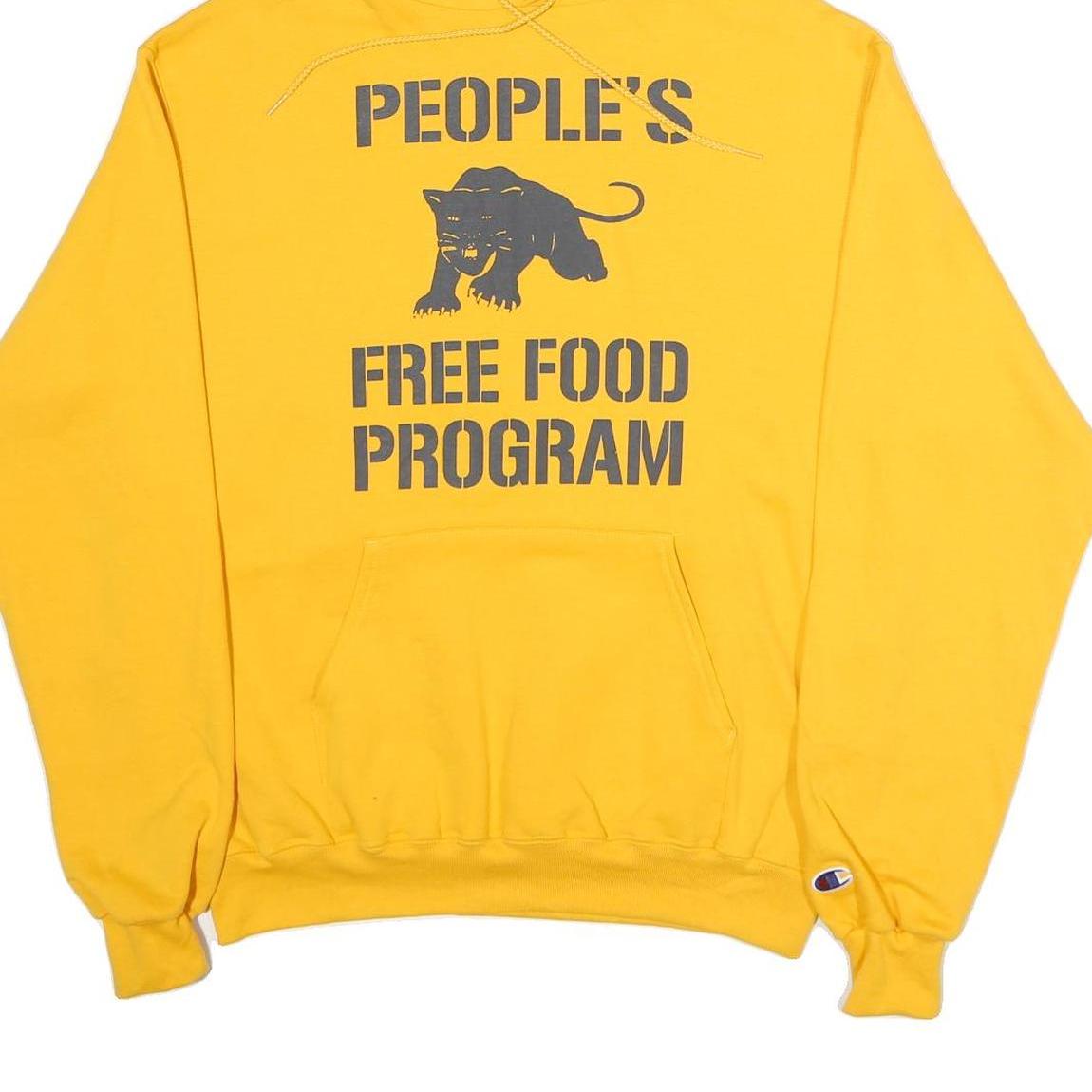 CHAMPION Mens Yellow People’s Free Food Program Pullover Hoodie M Graphic Print