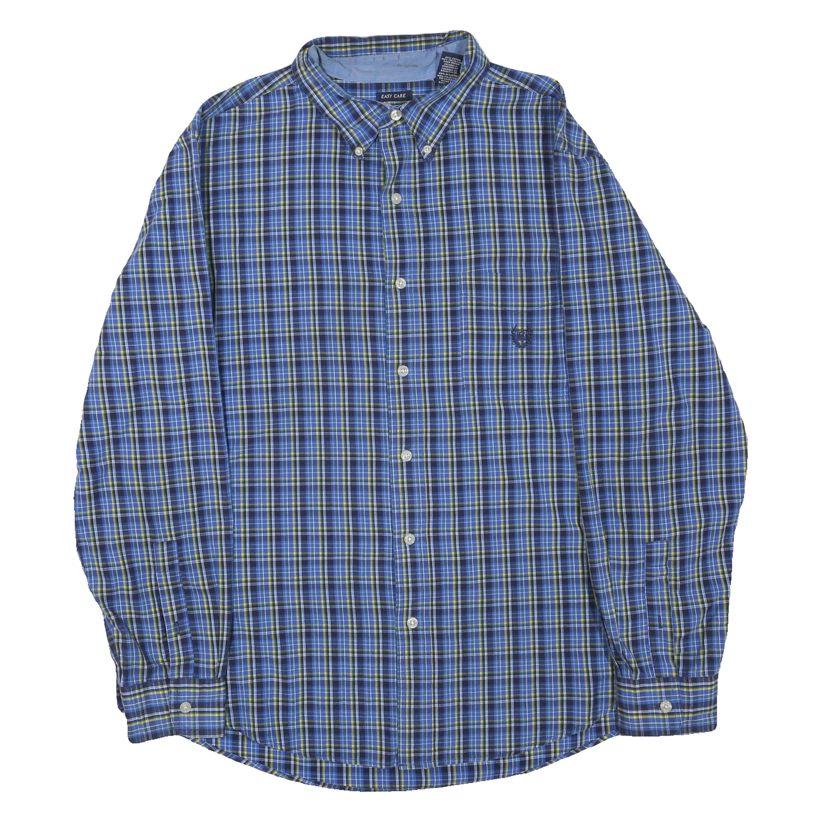 CHAPS Mens Blue Green Check Shirt L Button-Down Collar Long Sleeve Cotton Blend