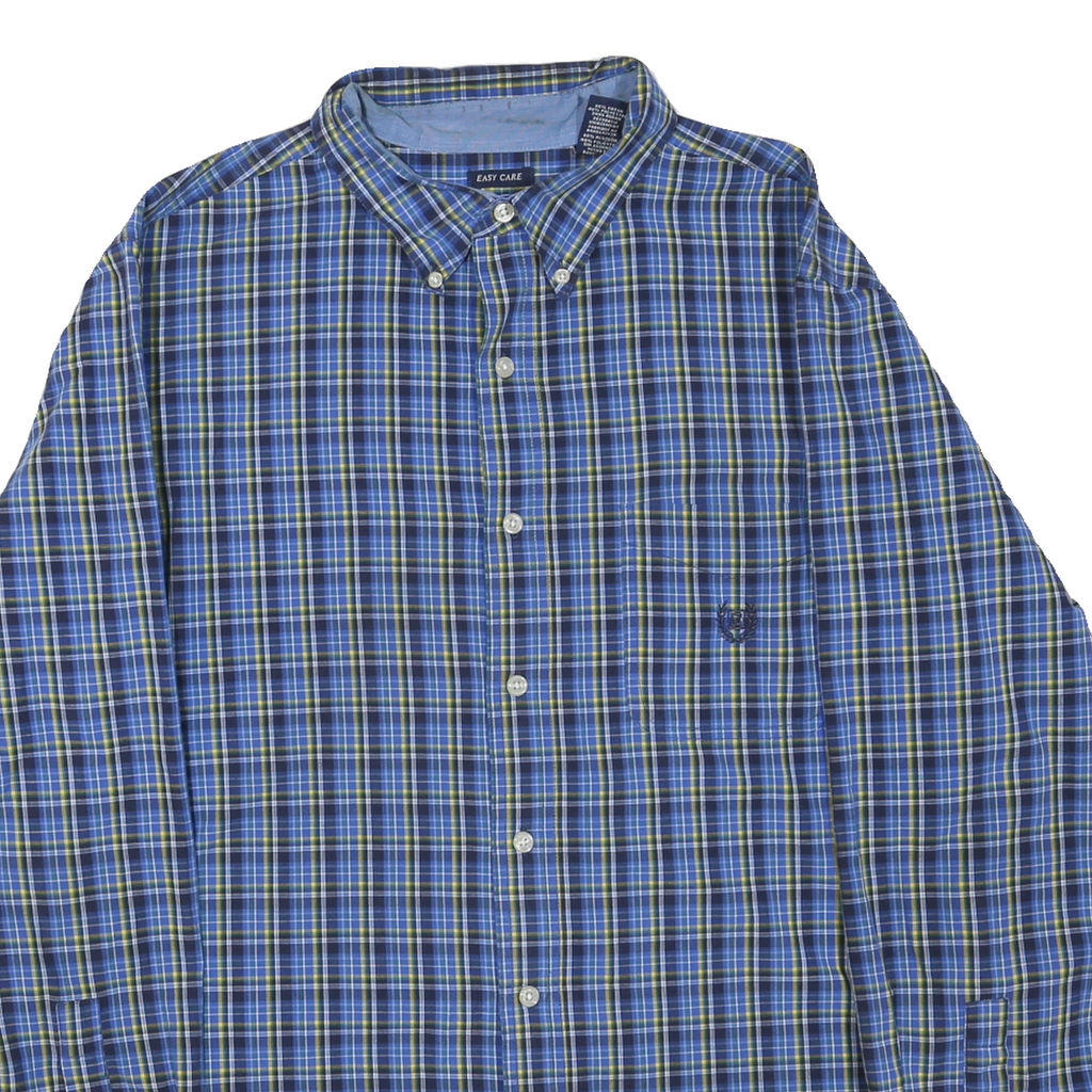 CHAPS Mens Blue Green Check Shirt L Button-Down Collar Long Sleeve Cotton Blend