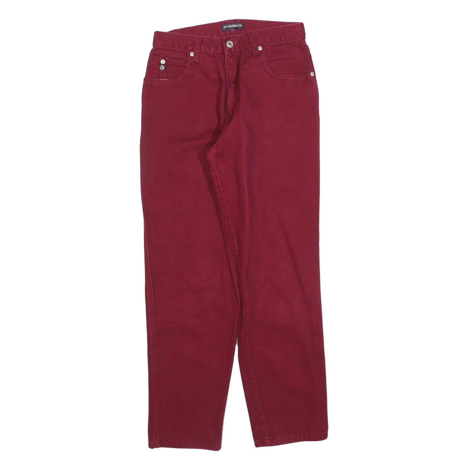 FREEKS Womens Jeans Red Regular Straight Denim W26 L28 Cotton Blend Zip