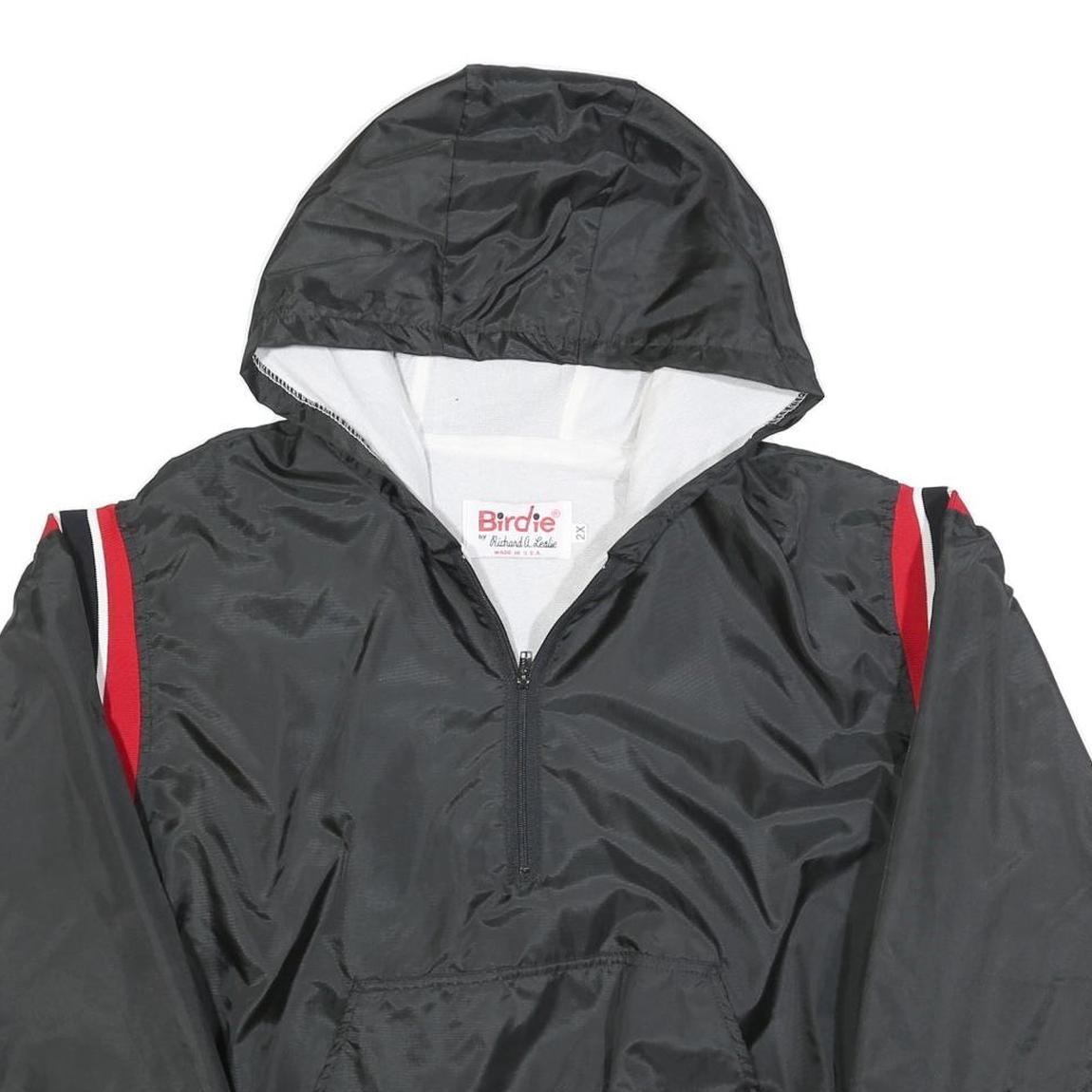 BIRDIE Mens Black Red Zip Jacket 2XL Nylon Plain Hooded Casual Retro