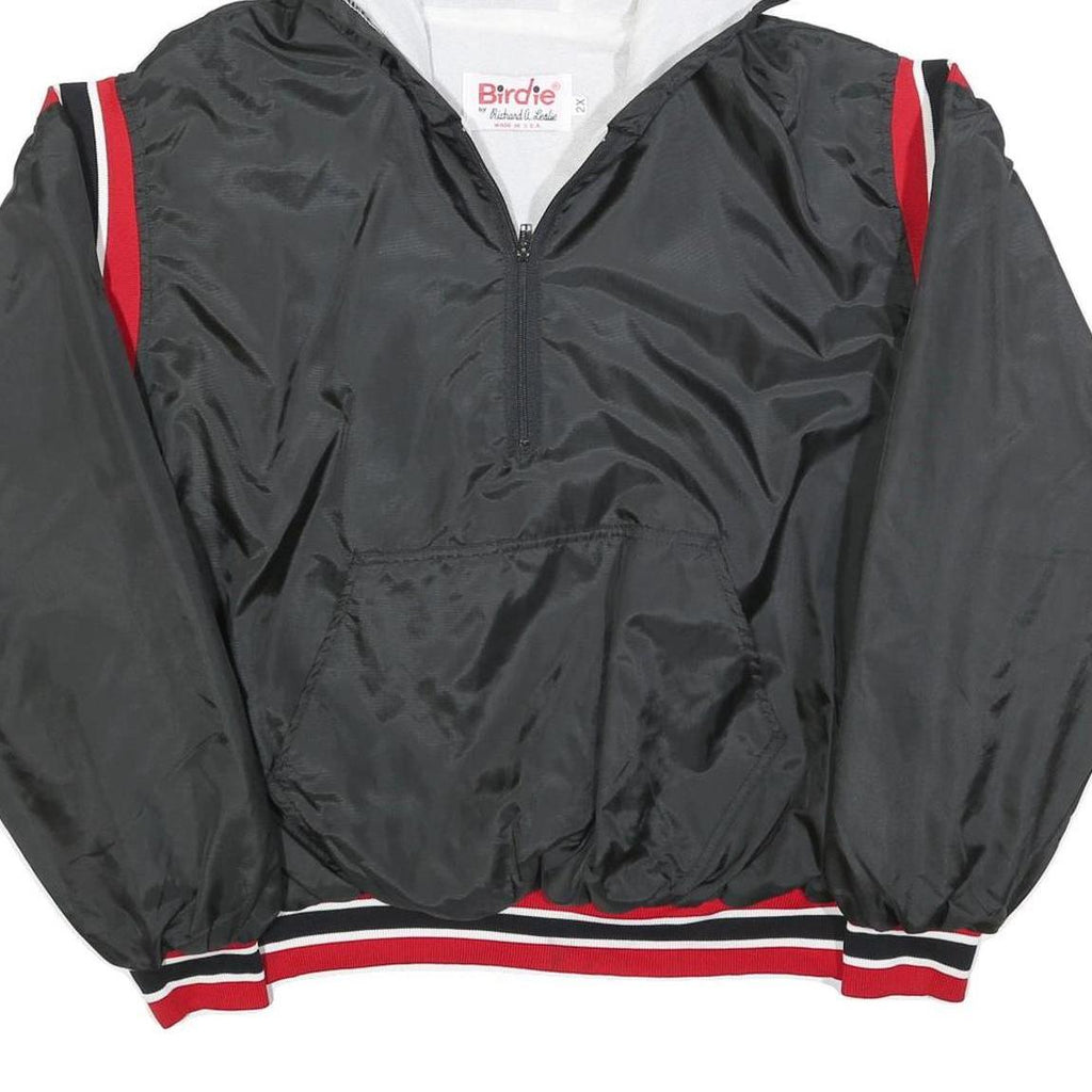 BIRDIE Mens Black Red Zip Jacket 2XL Nylon Plain Hooded Casual Retro