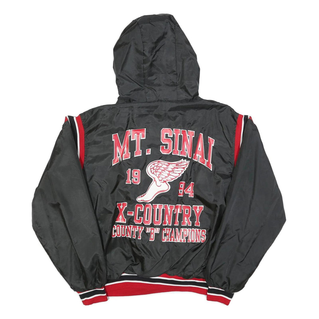 BIRDIE Mens Black Red Zip Jacket 2XL Nylon Plain Hooded Casual Retro