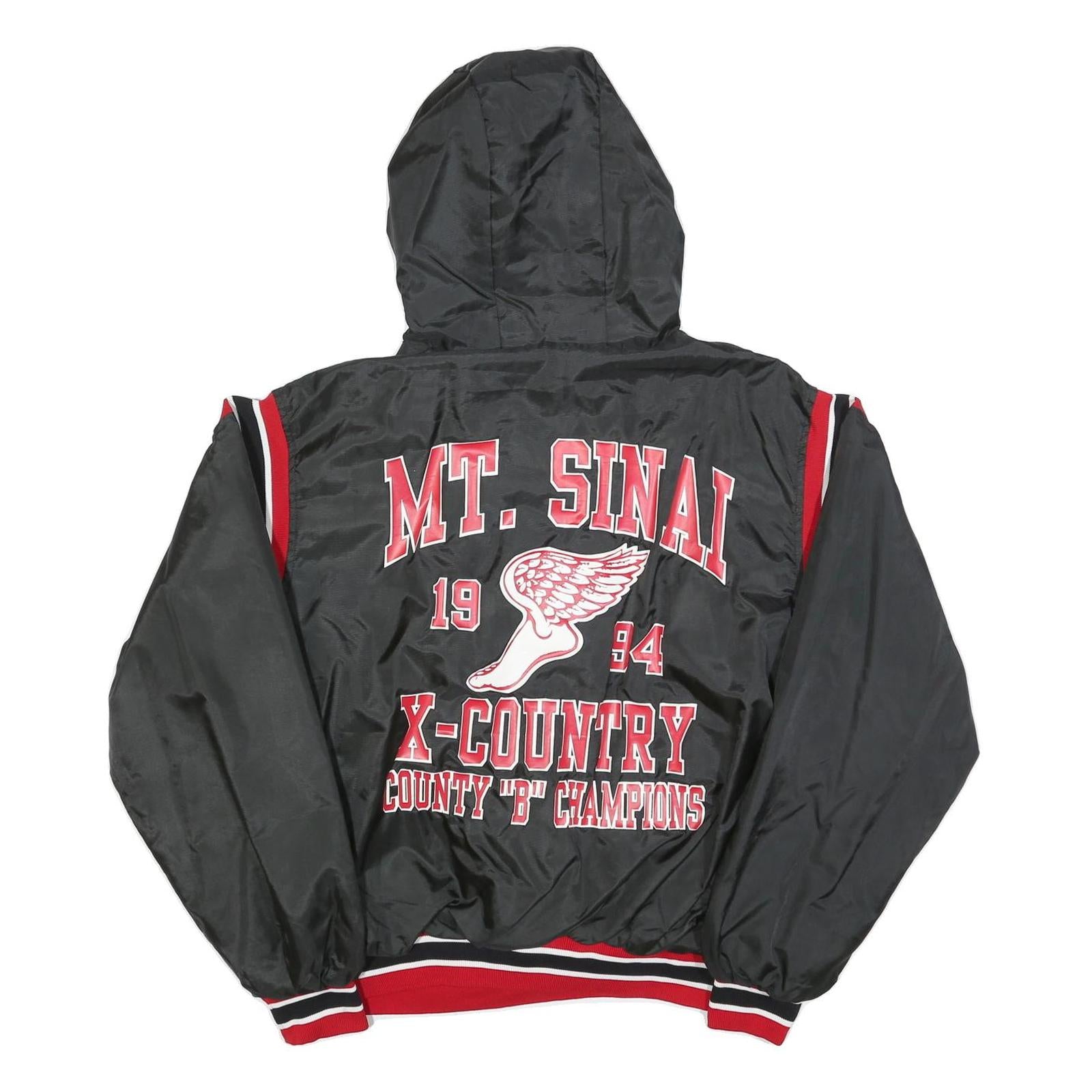 BIRDIE Mens Black Red Zip Jacket 2XL Nylon Plain Hooded Casual Retro