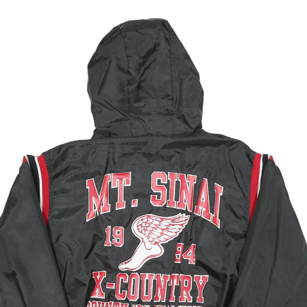 BIRDIE Mens Black Red Zip Jacket 2XL Nylon Plain Hooded Casual Retro