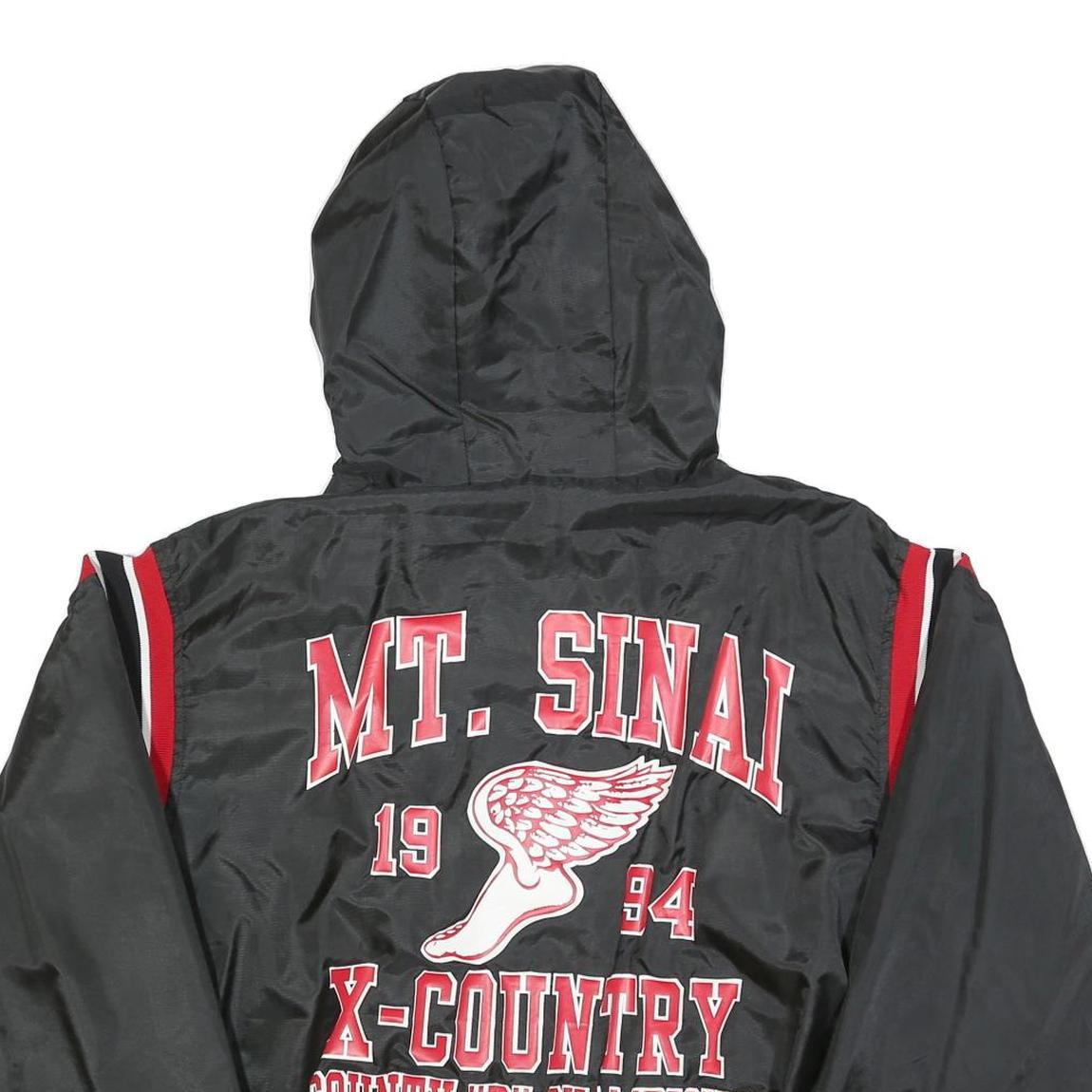 BIRDIE Mens Black Red Zip Jacket 2XL Nylon Plain Hooded Casual Retro