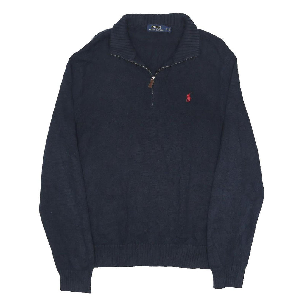 POLO RALPH LAUREN Mens Navy Blue Plain Pullover Jumper Cotton M Half Zip