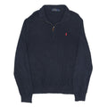 POLO RALPH LAUREN Mens Navy Blue Plain Pullover Jumper Cotton M Half Zip