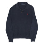 POLO RALPH LAUREN Mens Navy Blue Plain Pullover Jumper Cotton M Half Zip