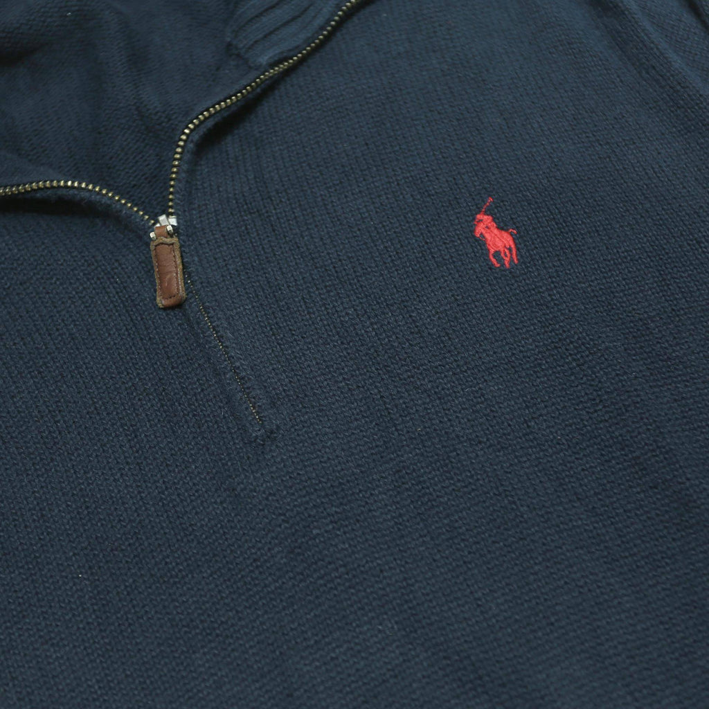 POLO RALPH LAUREN Mens Navy Blue Plain Pullover Jumper Cotton M Half Zip