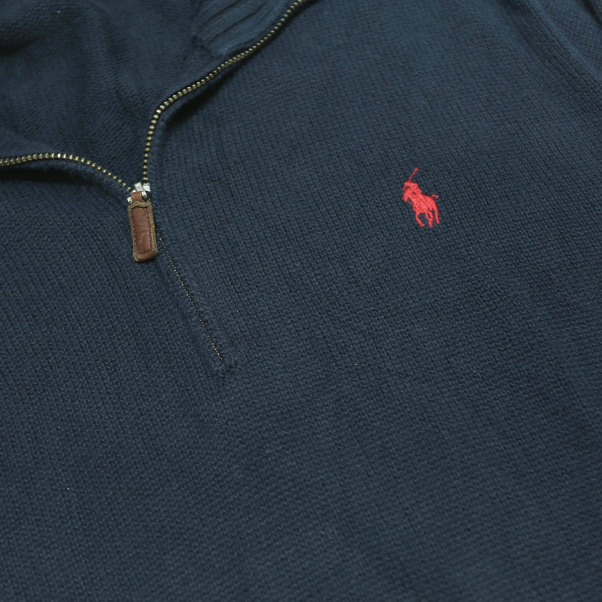 POLO RALPH LAUREN Mens Navy Blue Plain Pullover Jumper Cotton M Half Zip