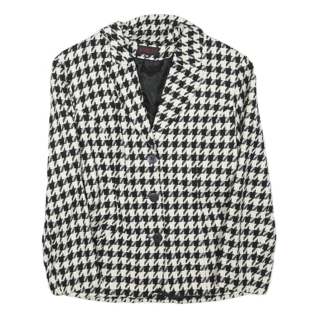 TATTOO Womens Black & White Houndstooth Classic Jacket XS Wool Blend Button