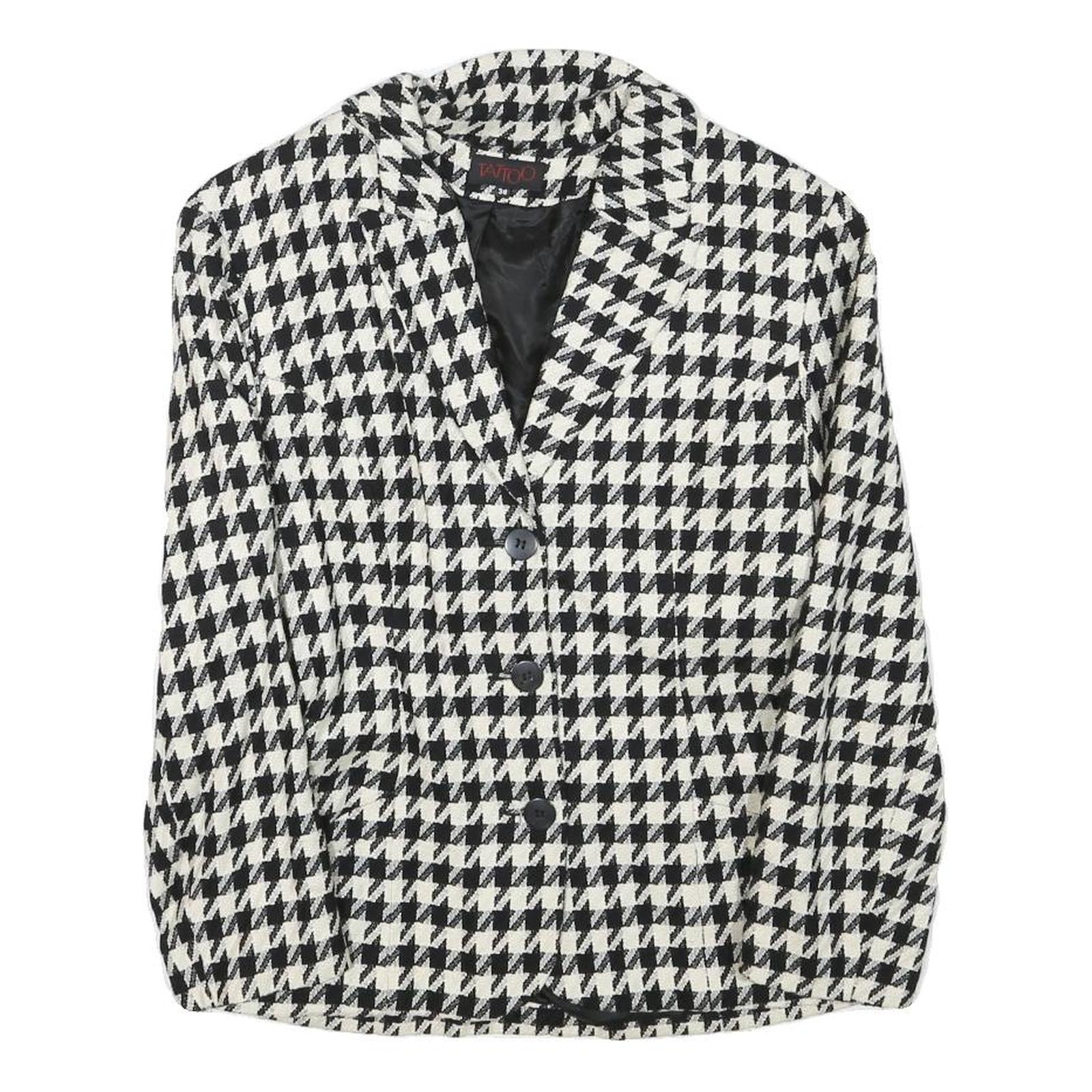 TATTOO Womens Black & White Houndstooth Classic Jacket XS Wool Blend Button