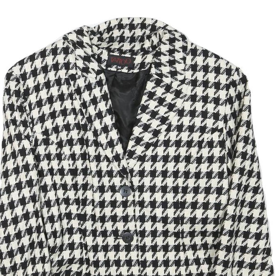 TATTOO Womens Black & White Houndstooth Classic Jacket XS Wool Blend Button