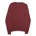 TOMMY HILFIGER Mens Maroon Plain Cotton Pullover Crew Neck Basic Knit M Sweater