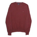 TOMMY HILFIGER Mens Maroon Plain Cotton Pullover Crew Neck Basic Knit M Sweater