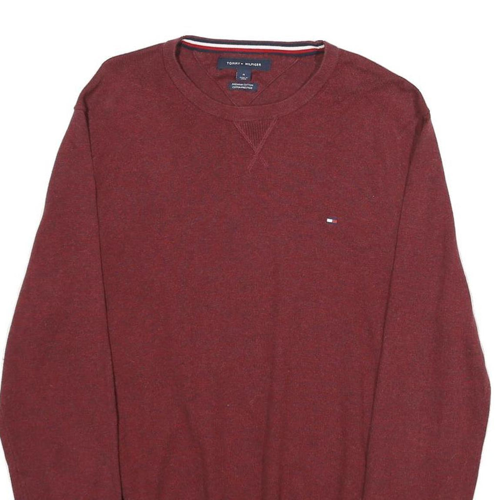 TOMMY HILFIGER Mens Maroon Plain Cotton Pullover Crew Neck Basic Knit M Sweater